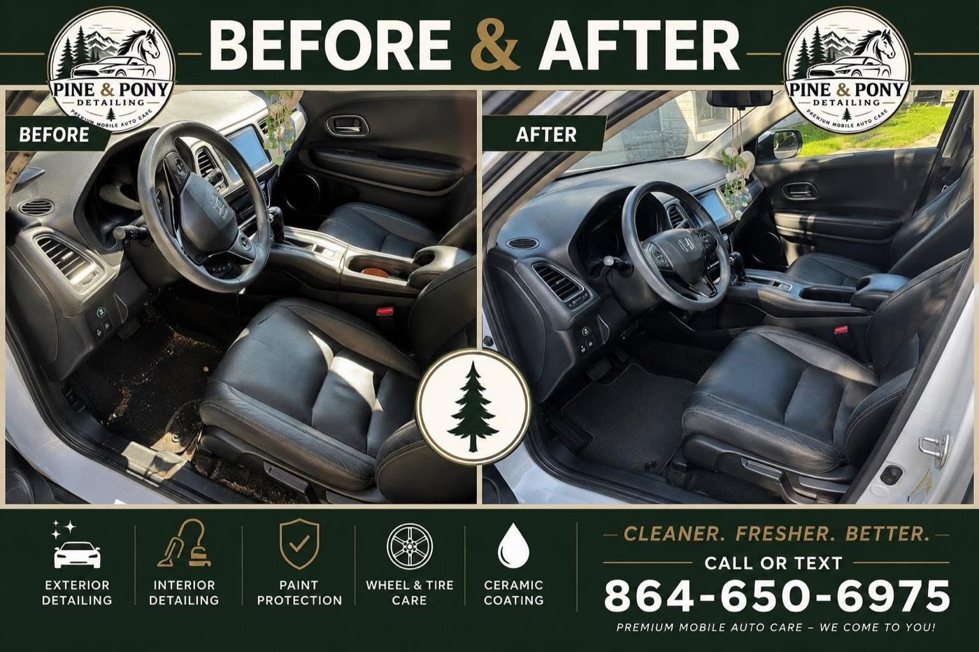 Honda HR-V front interior before and after detailing